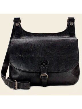 Patricia Nash London Saddle Bag Heritage Black Leather Crossbody Medium Purse